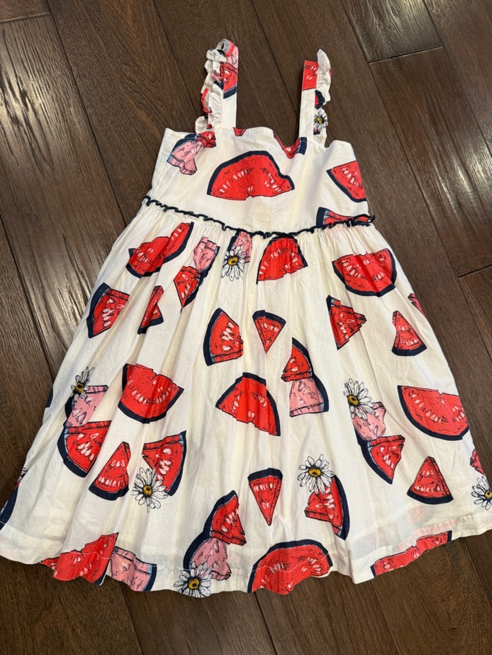 Pink Chicken White Sundress with Red Watermelon Print